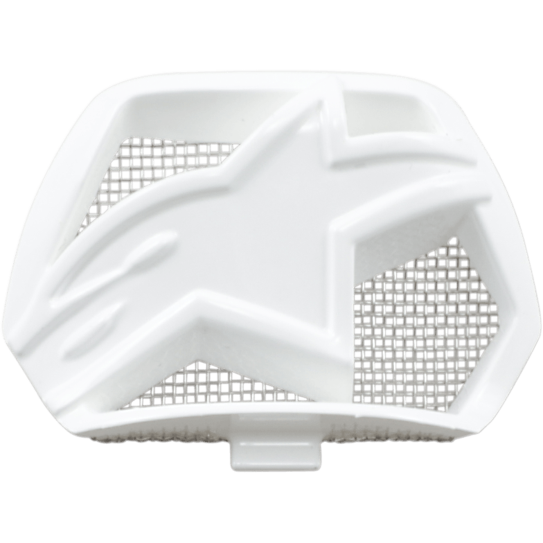 Alpinestars Supertech M10/M8 Helmet Chin Vent, White, replacement ventilation component featuring a star-shaped design and silver mesh grid backing, motorcycle helmet accessory