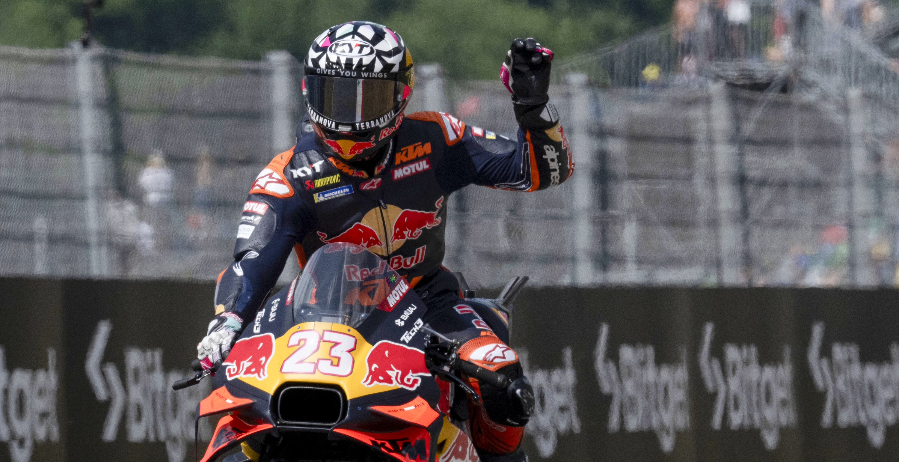 Enea Bastianini celebrating on the track