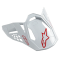 Alpinestars Supertech M10 Dyno Helmet Visor, biało-czerwony połysk, z czerwonymi logo w kształcie gwiazdy i aerodynamicznymi wycięciami, wymienny daszek do kasków motocrossowych i off-road