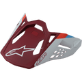Alpinestars S-M8 Helmet Visor Contact, daszek do kasku motocyklowego, matowy czerwony i jasnoszary, z białym logo gwiazdy, aerodynamiczny design z geometrycznymi wycięciami, czerwone i niebieskie akcenty