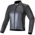 Alpinestars Stella Vika V2 Leather Jacket, damska kurtka motocyklowa, metaliczny niebieski, gładka skórzana konstrukcja z matowymi elastycznymi panelami z aramidu, wysoki kołnierz, zamek z przodu, dopasowany krój podkreślający sylwetkę