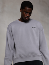 Alpinestars Essentials Ageless Crew, srebrna bluza typu crewneck klasy premium, z małym czarnym logo Alpinestars na piersi, prezentowana przez modela, casualowy styl streetwearowy z miękką teksturą polaru.