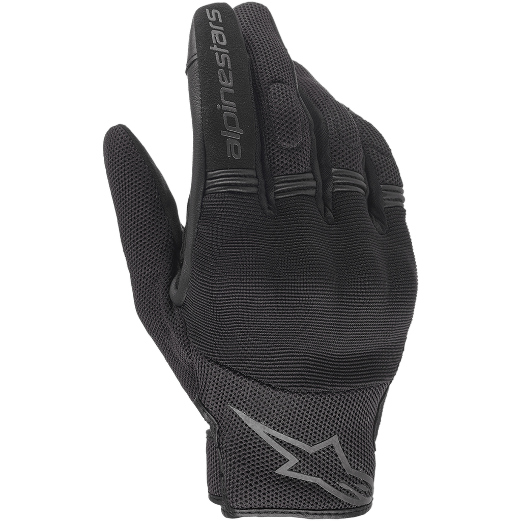 Alpinestars Copper Gloves, Black, Urban Motorcycle Gloves, featuring breathable mesh and spandex construction, Alpinestars wordmark on index finger, star logo on wrist, flexible accordion finger panels