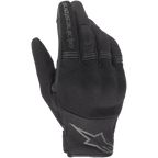 Alpinestars Copper Gloves, Black, Urban Motorcycle Gloves, featuring breathable mesh and spandex construction, Alpinestars wordmark on index finger, star logo on wrist, flexible accordion finger panels