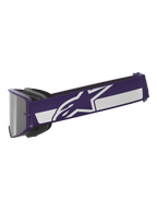 Alpinestars Limited Edition HUNTA96 XXV Supertech Vision Goggles, Motocross Goggles, Purple and White, side profile showing wide purple strap with white Alpinestars star logo and stripe, silver mirror lens, high-performance off-road eyewear