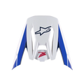 Wizjer Alpinestars Honda S-M5, wymienny wizjer do kasku, biało-niebiesko-czerwone wykończenie na połysk, niebieskie panele boczne z granatowym logo Alpinestars i czerwonym logo Honda, akcesorium do kasku motocrossowego