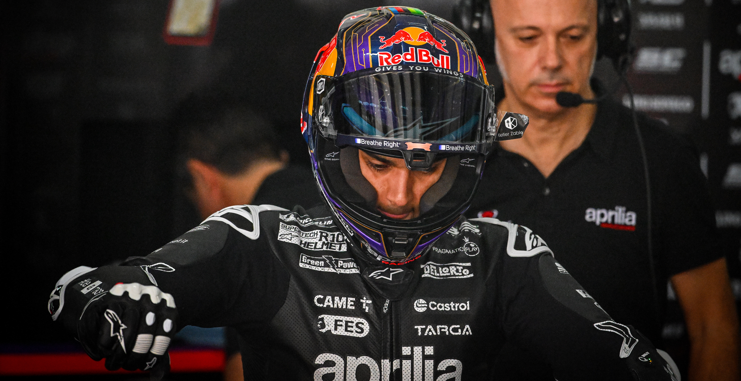 Jorge Martin focused wearing Alpinestars SR10 helmet