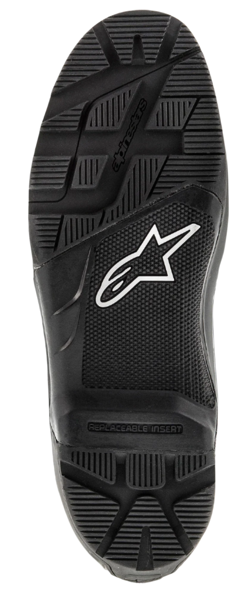 Alpinestars Tech 7 Enduro Sole, replacement rubber outsole, Black, featuring a white star logo and a rugged tread pattern for off-road traction, durable spare part for motocross and enduro boots