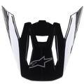 Alpinestars S-M5 Venture Helmet Visor, akcesorium do kasku motocrossowego, czarny błyszczący, zamienny daszek ze srebrnym logo Alpinestars z przodu i białymi oznaczeniami po bokach, wytrzymałe tworzywo z błyszczącym wykończeniem do wyścigów terenowych