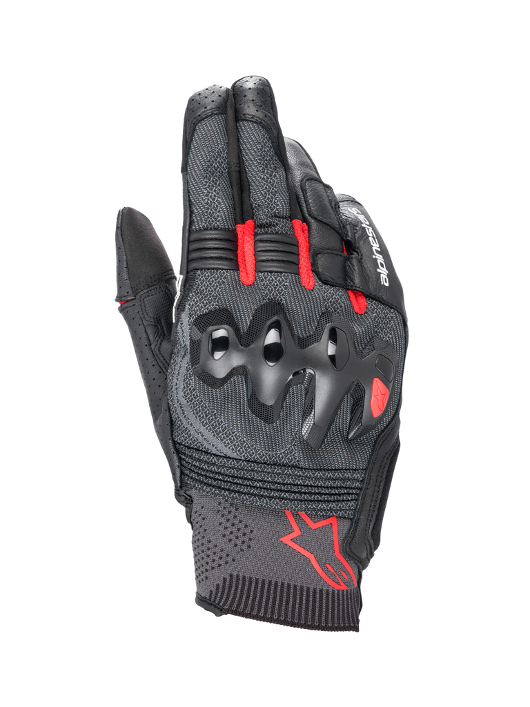 Alpinestars Morph Sport Gloves, wyścigowe i sportowe rękawice motocyklowe, czarno-czerwone, z tkaniną MorphTech Weave™ na grzbiecie dłoni i wtryskiwanym ochraniaczem kostek, krótki mankiet z czerwonym logo Alpinestars