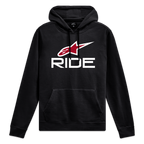 Alpinestars Bluza Z Kapturem Ride 4.0, czarna bluza sportowa z białym i czerwonym logo z przodu oraz kapturem z podszewką z dżerseju