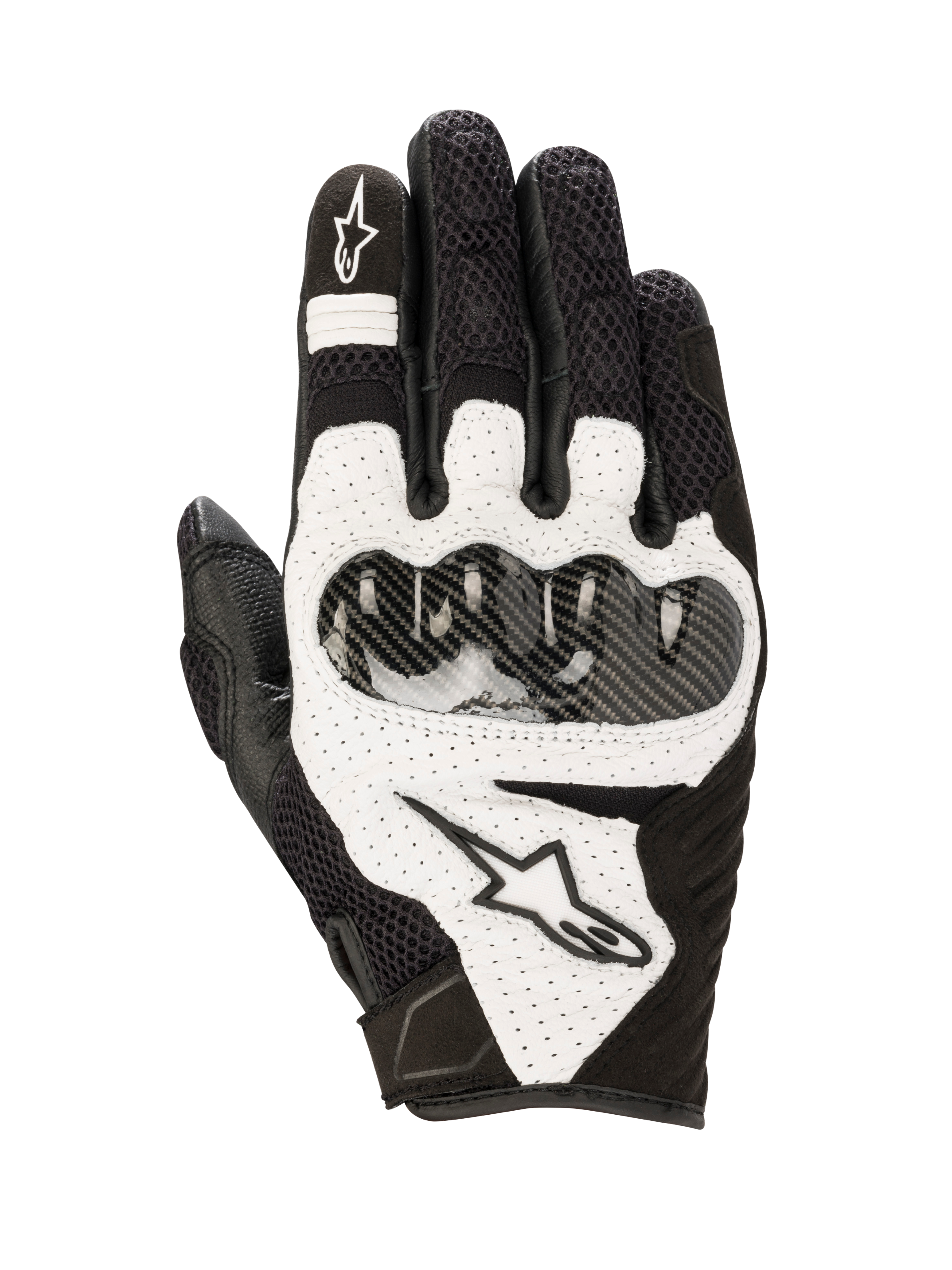 Alpinestars SMX-1 Air V2, czarno-białe rękawice motocyklowe sportowe, twardy ochraniacz kostek i przewiewna siatka