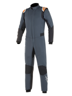 Kombinezon Alpinestars Hypertech, kombinezon wyścigowy, szary asfaltowy i czarny z akcentami pomarańczowy fluo, czarne panele elastyczne, pomarańczowe naramienniki z logo, białe logo gwiazdy na nogawce, profesjonalna dwuwarstwowa ognioodporna konstrukcja do sportów motorowych