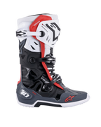 Alpinestars Tech 10 Supervented Boots, buty motocrossowe, czarne, białe, szare i czerwone, widok z boku z wieloma zapięciami na klamry, wentylowanymi panelami i czerwonym logo Alpinestars, techniczny design obuwia off-road