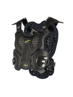 Alpinestars A-1 Roost Guard, ochraniacz klatki piersiowej do motocrossu, czarno-antracytowy z neonowymi żółtymi akcentami, perforowane twarde płyty o strukturze plastra miodu, wyściółka bio-foam, regulowane paski, lekki pancerz off-road