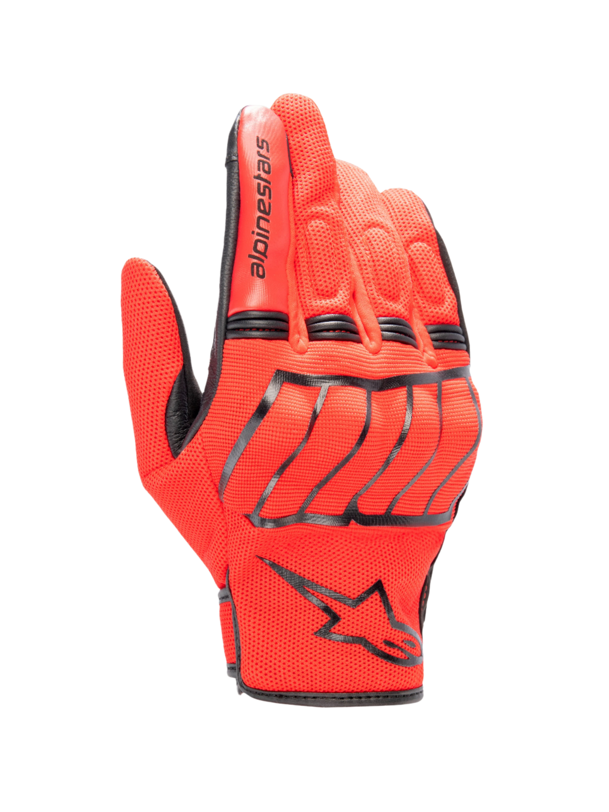 Alpinestars MM 93 Losail V2 Glove, miejskie rękawice motocyklowe, jaskrawoczerwone i czarne, oddychająca konstrukcja z siateczki mesh z twardym ochraniaczem kostek, czarne logo Alpinestars na nadgarstku, krótki mankiet, wyściełane detale na palcach