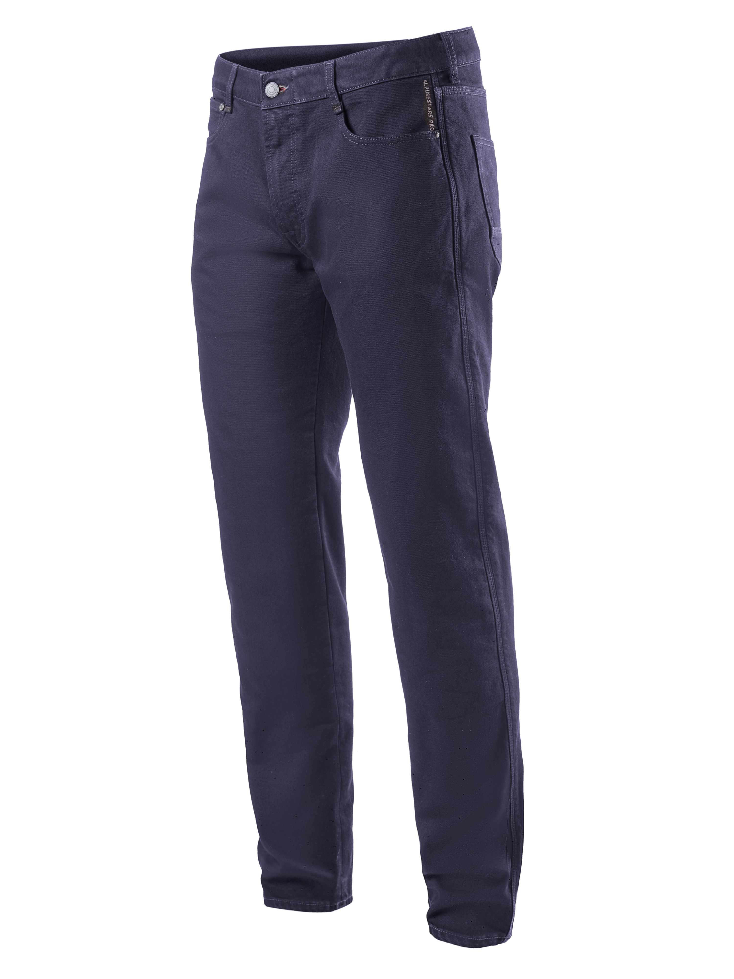 Alpinestars Copper V2 Denim Pants Short Length, spodnie motocyklowe jeansowe, kolor granatowy (Rinse Blue), klasyczny krój z prostymi nogawkami, zapięcie na guzik i zamek, przednie kieszenie z kieszonką na monety, szlufki na pasek, wytrzymała dżinsowa konstrukcja