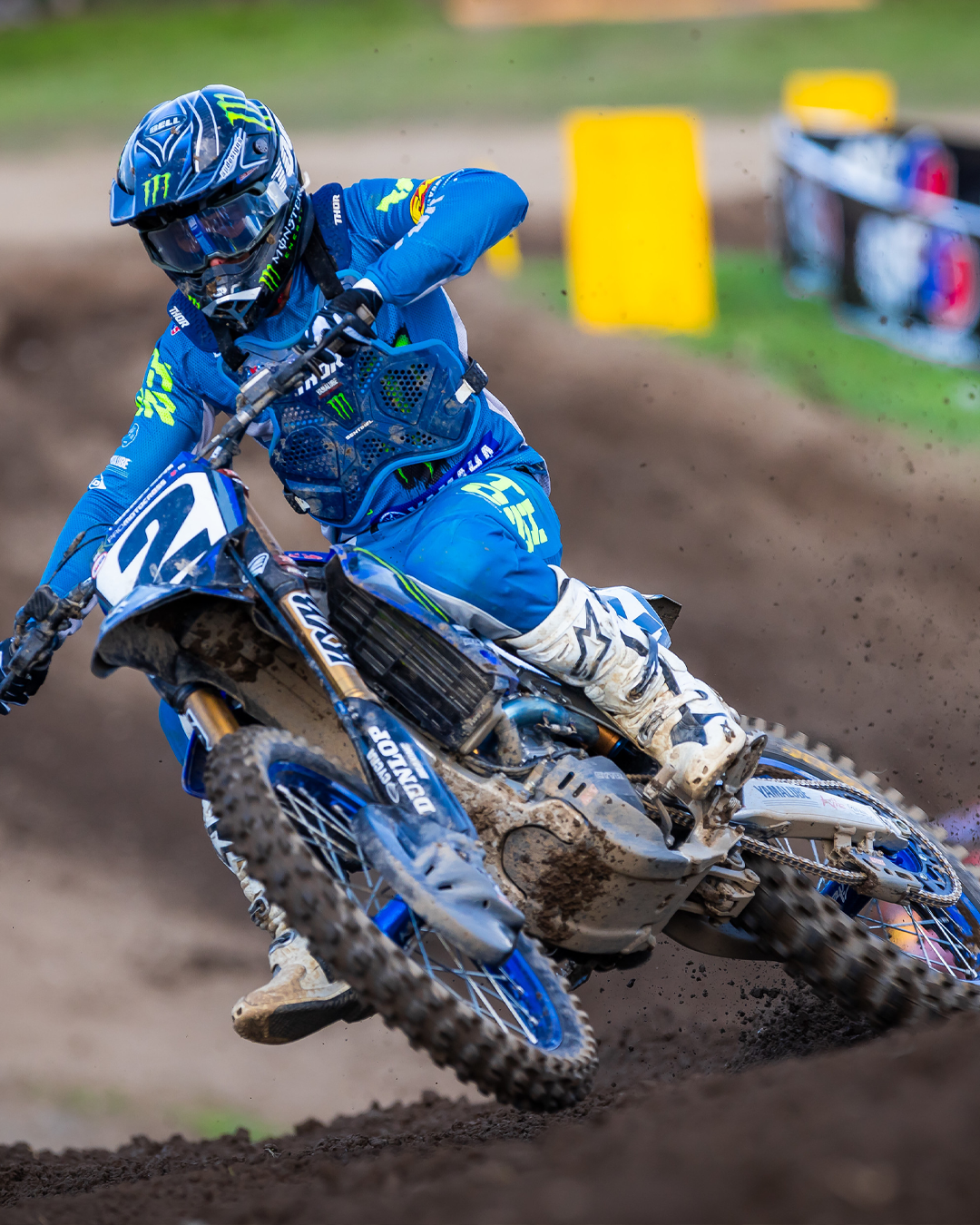 Cooper Webb in blue gear and Alpinestars Tech 10 Boots on a dirt track