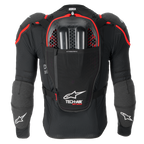 Czarno-czerwona motocyklowa poduszka powietrzna Tech-Air® Off-Road, tył z ochroną Nucleon CELL i kieszenią hydracyjną.