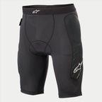 Alpinestars Youth Paragon Lite Protection Short, rowerowe spodenki ochronne, czarne, oddychająca siateczka, zintegrowane ochraniacze bioder, białe logo Alpinestars na pasie i boku nogawki, lekkie ochronne spodenki wewnętrzne do MTB