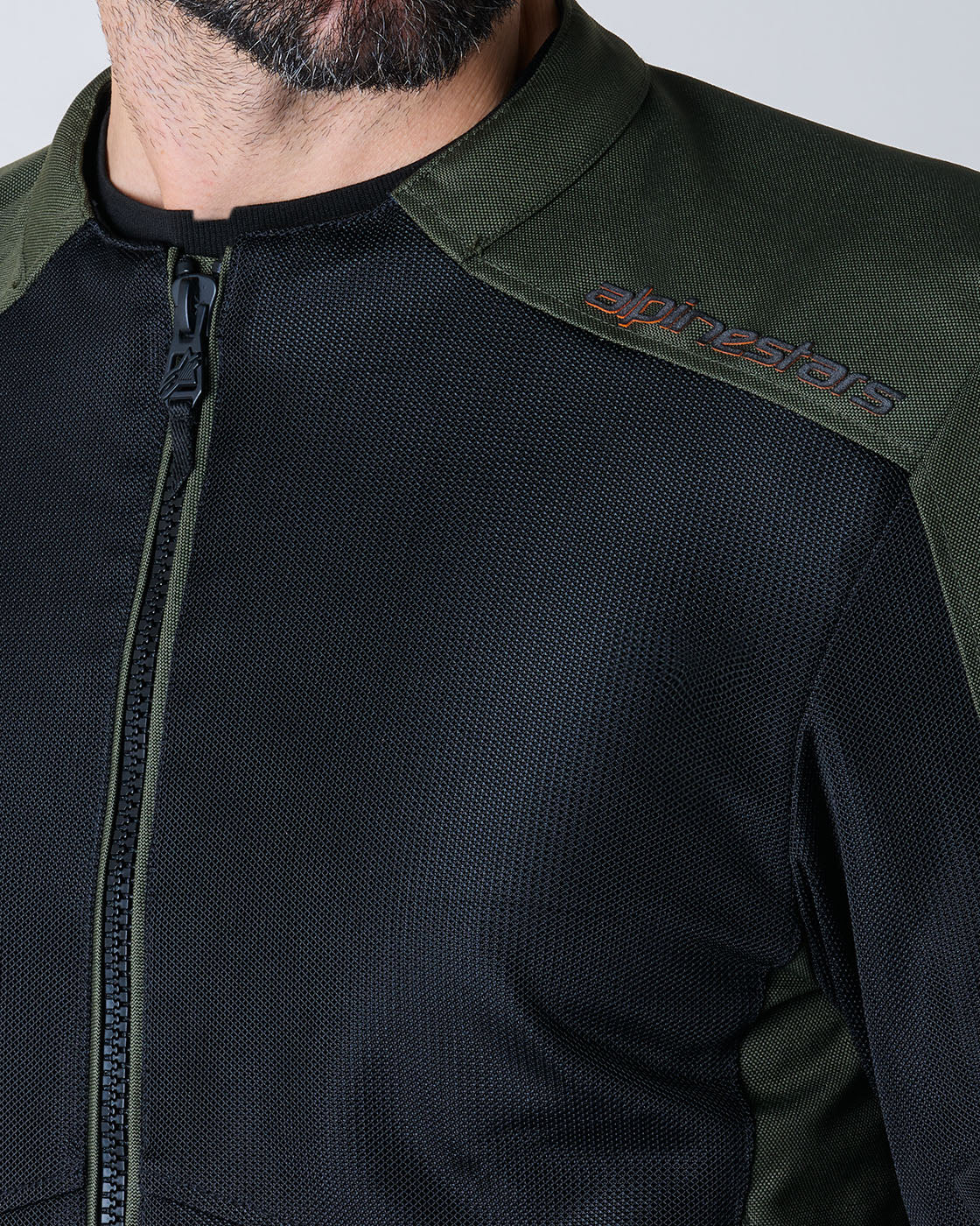 Alpinestars C-1 Air Jacket, men's urban motorcycle jacket in green and black with ventilated tech mesh panels.