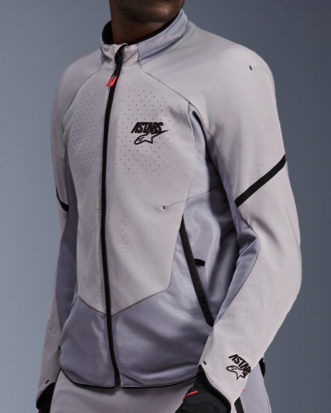 Alpinestars Aeroshell Airflow Jacket, gray and black motorcycle jacket for men, featuring laser-perforated ventilation.