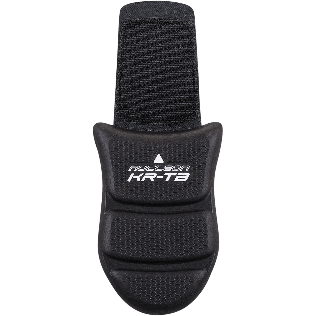 Alpinestars Nucleon KR-TB Tailbone Protector, czarny ochraniacz kości ogonowej, motocyklowe wyposażenie ochronne z heksagonalną teksturą powierzchni, trójdzielna profilowana konstrukcja z białym logo, regulowany pasek mocujący zapewniający ochronę kości ogonowej