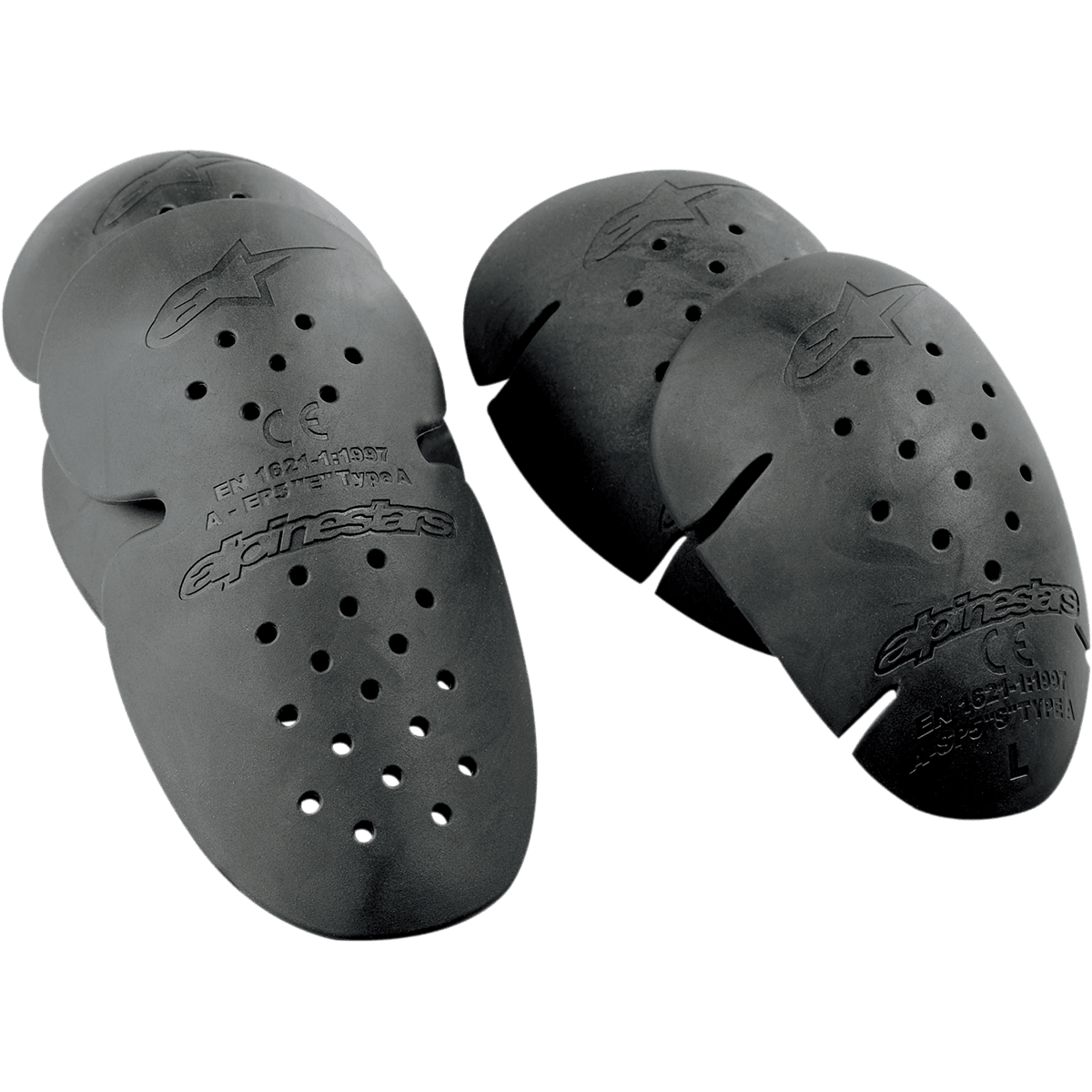 Alpinestars Bio Armor Shoulder and Elbow Guards, Motorcycle Protection Pads, Black, four-piece set with perforated ventilation holes, embossed star logo and CE certification markings