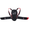 Alpinestars Youth Nucleon Kr-Y Back Protector, czarno-czerwony, ergonomiczna perforowana płyta z białym logo, czerwone siateczkowe akcenty boczne, regulowane szelki i szeroki elastyczny pas nerkowy, sprzęt ochronny dla młodych motocyklistów