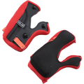 Alpinestars Supertech M10/M8 Cheek Pads +5mm, wymienna wyściółka do kasku motocyklowego, czerwono-czarna, z teksturowaną powierzchnią o strukturze plastra miodu, czarny spód z pomarańczowymi uchwytami awaryjnymi, oznaczenie rozmiaru XS-40