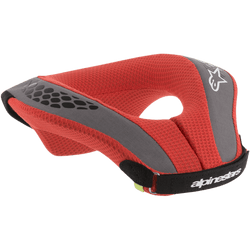 Alpinestars Youth Sequence Neck Roll, Motocross Neck Brace, Red and Gray, featuring red mesh padding with gray accents and a black strap, white branding and logo details, ergonomic protection for young riders