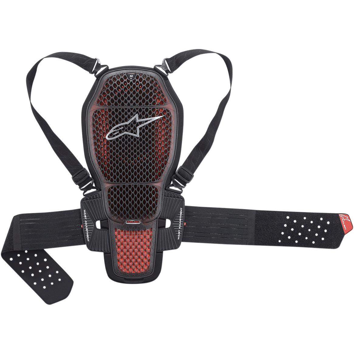 Alpinestars Nucleon KR-1 Cell Back Protector, motocyklowy ochraniacz pleców, dymiony i czerwony, twarda powłoka o strukturze kratownicowej, regulowane paski naramienne i pas nerkowy, oddychająca siatka i konstrukcja z pianki Bio-Foam