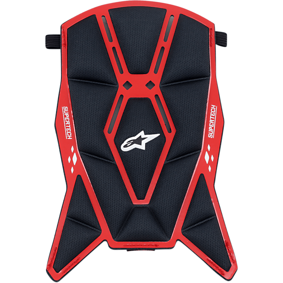 Alpinestars Supertech M10/M8 Helmet Top Pad, wymienna wyściółka kasku, czarno-czerwona, wyściełana konstrukcja z siateczki z czerwoną geometryczną ramką, białe logo Astars i branding Supertech, zaprojektowana dla komfortu wewnątrz kasku motocrossowego
