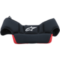 Alpinestars Supertech M10/M8, wkładki koronowe do kasku, wymienne akcesorium, czarne i czerwone, białe logo Alpinestars, miękki wyściełany materiał mesh, zakrzywiony ergonomiczny kształt dopasowany do wnętrza kasku