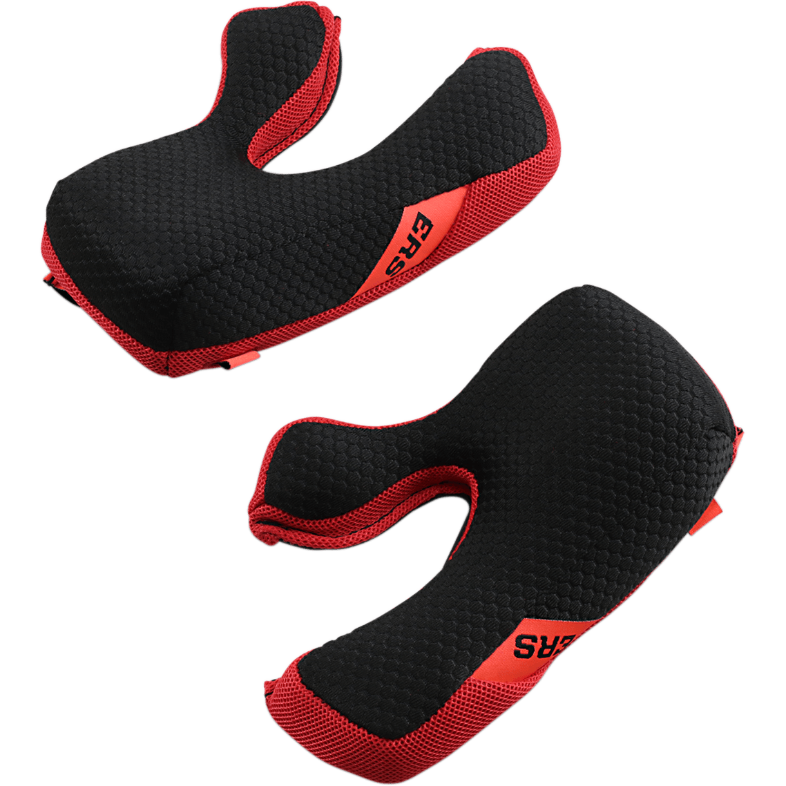 Alpinestars Supertech M10/M8 Helmet Cheek Pad Set, wymienne poduszki policzkowe, czarno-czerwone, z uchwytami systemu awaryjnego uwalniania ERS, pianka o strukturze plastra miodu z czerwonymi akcentami z siateczki, akcesoria do kasków motocyklowych